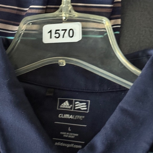 Adidas Golf Climalite Mens Large Long Sleeve Polo Shirt Navy Blue Striped - Picture 9 of 9